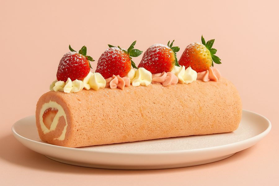 Japanese strawberry roll cake