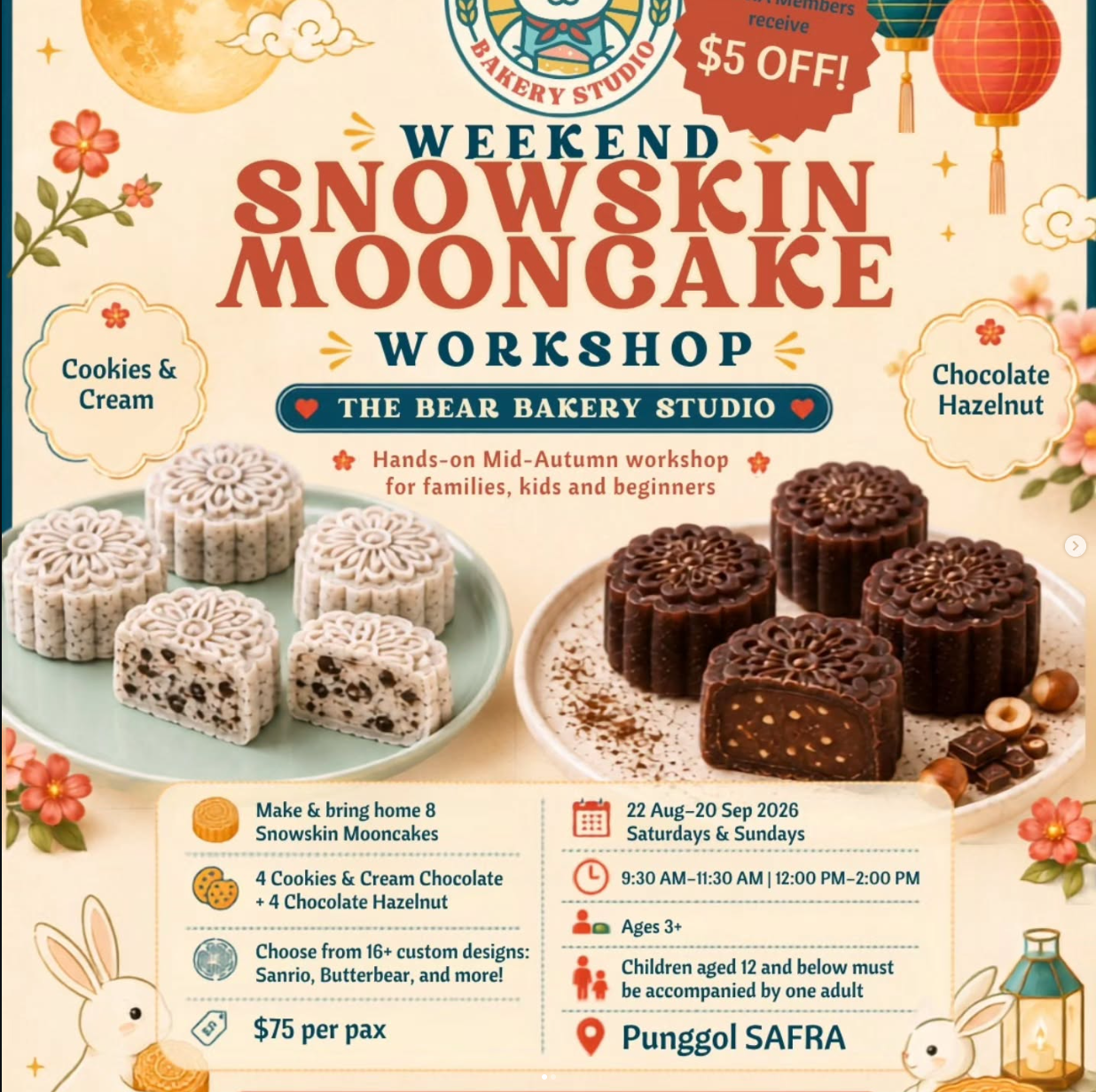 Weekend Snowskin Mooncake Workshop – Cookies & Cream and Chocolate Hazelnut mooncakes